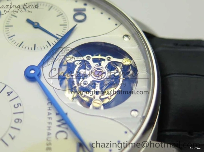 MIROTIME 0207 Portuguese Tourbillon IW5046 SS ZF Best Edition White Dial Blue Markers on Blue Leather Strap Fashionable 7149